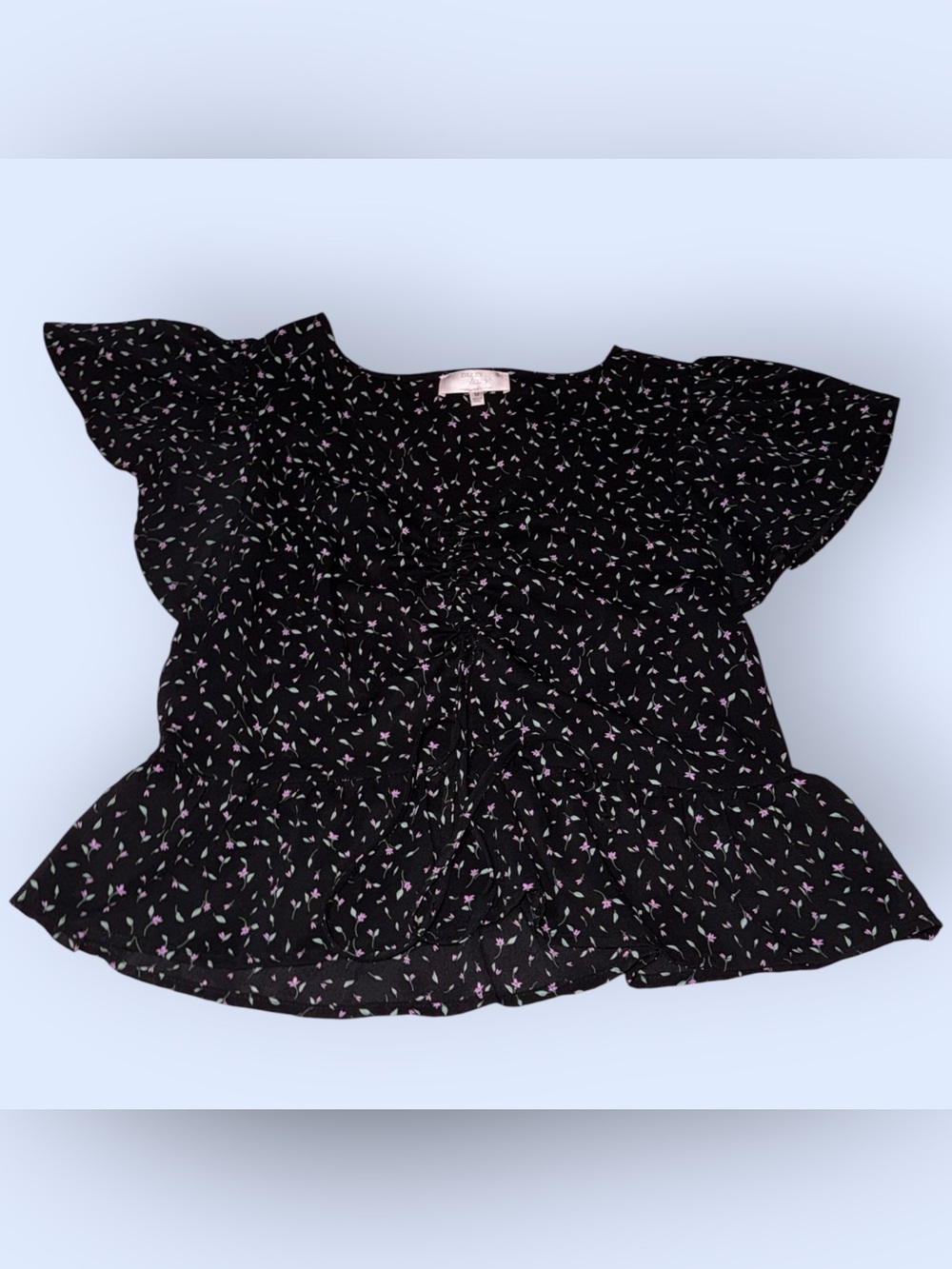 Dizzy Lizzy Black Floral Tie-Front Blouse